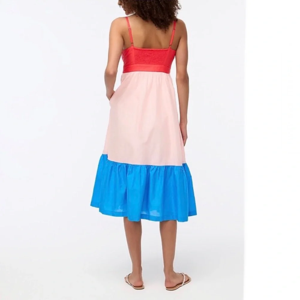 NEW J. Crew Red Blue Colorblock Bow Detail Tie-front Cutout Cotton Midi Dress
